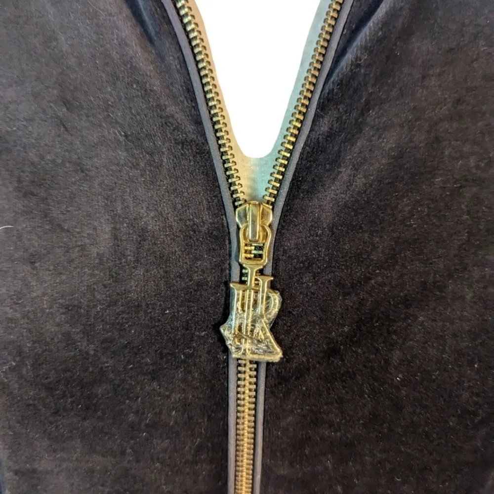 Ralph Lauren Black Velour Preppy Casual Jacket Zip Lounge Track Sporty  sz M